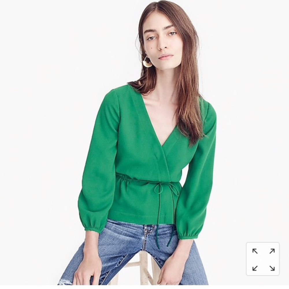 NEW J. Crew Green Drapey crepe faux wrap top 12